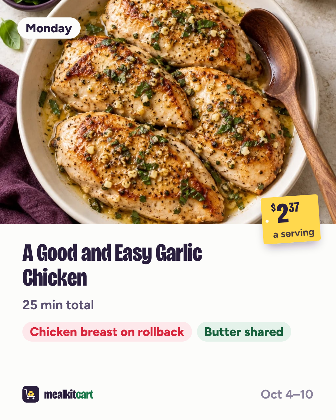 Slide 4: Monday: A Good and Easy Garlic Chicken
