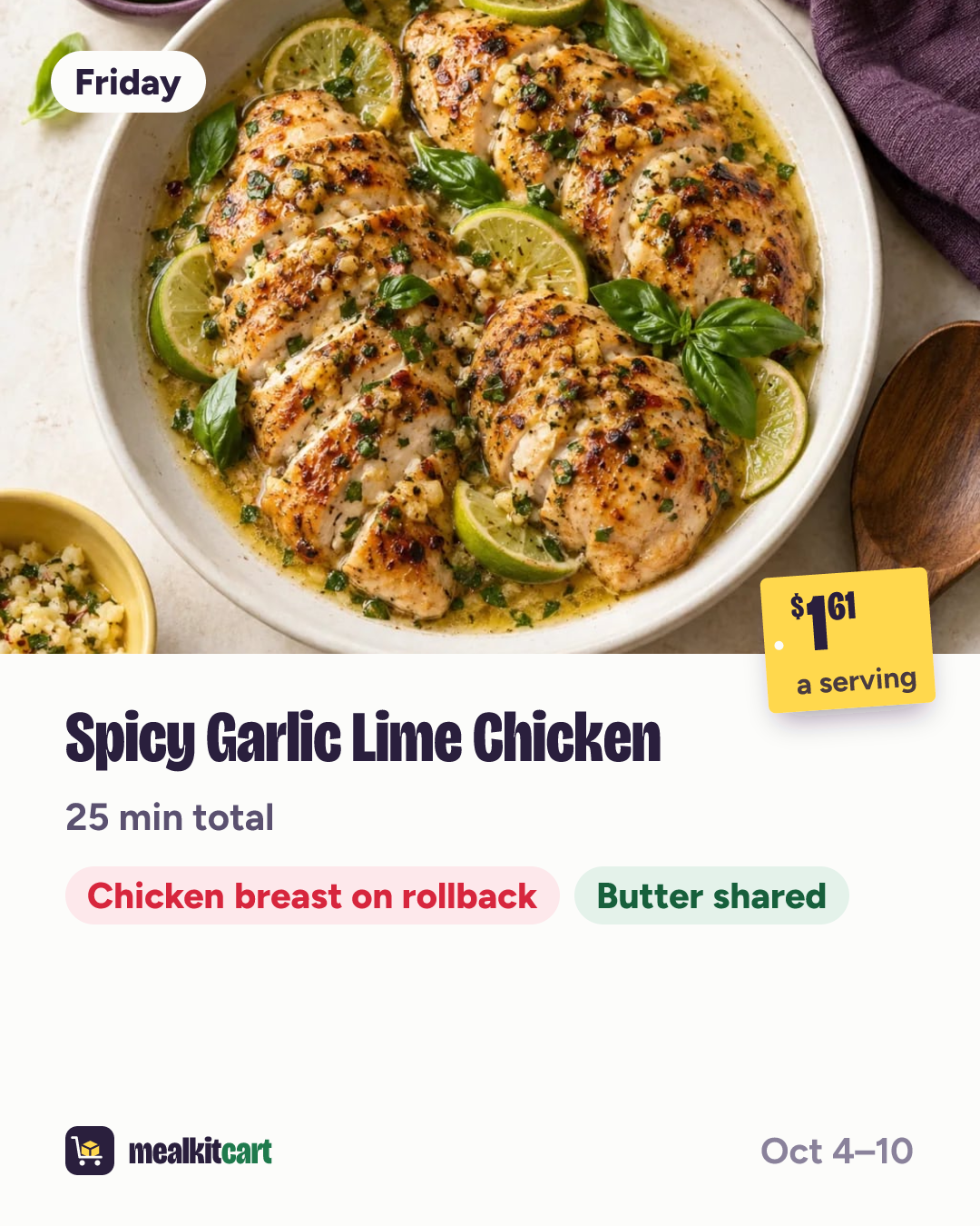 Slide 8: Friday: Spicy Garlic Lime Chicken
