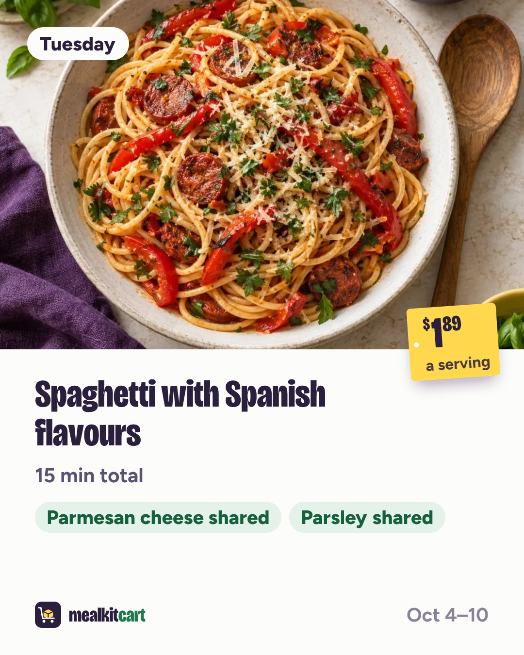 Slide 4: Tuesday: Spaghetti with Spanish flavours