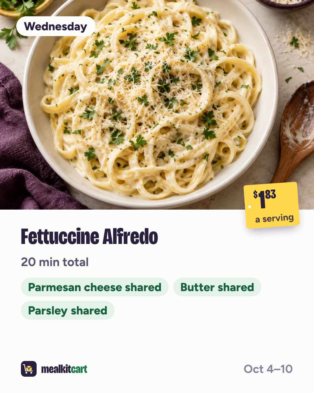 Slide 5: Wednesday: Fettuccine Alfredo