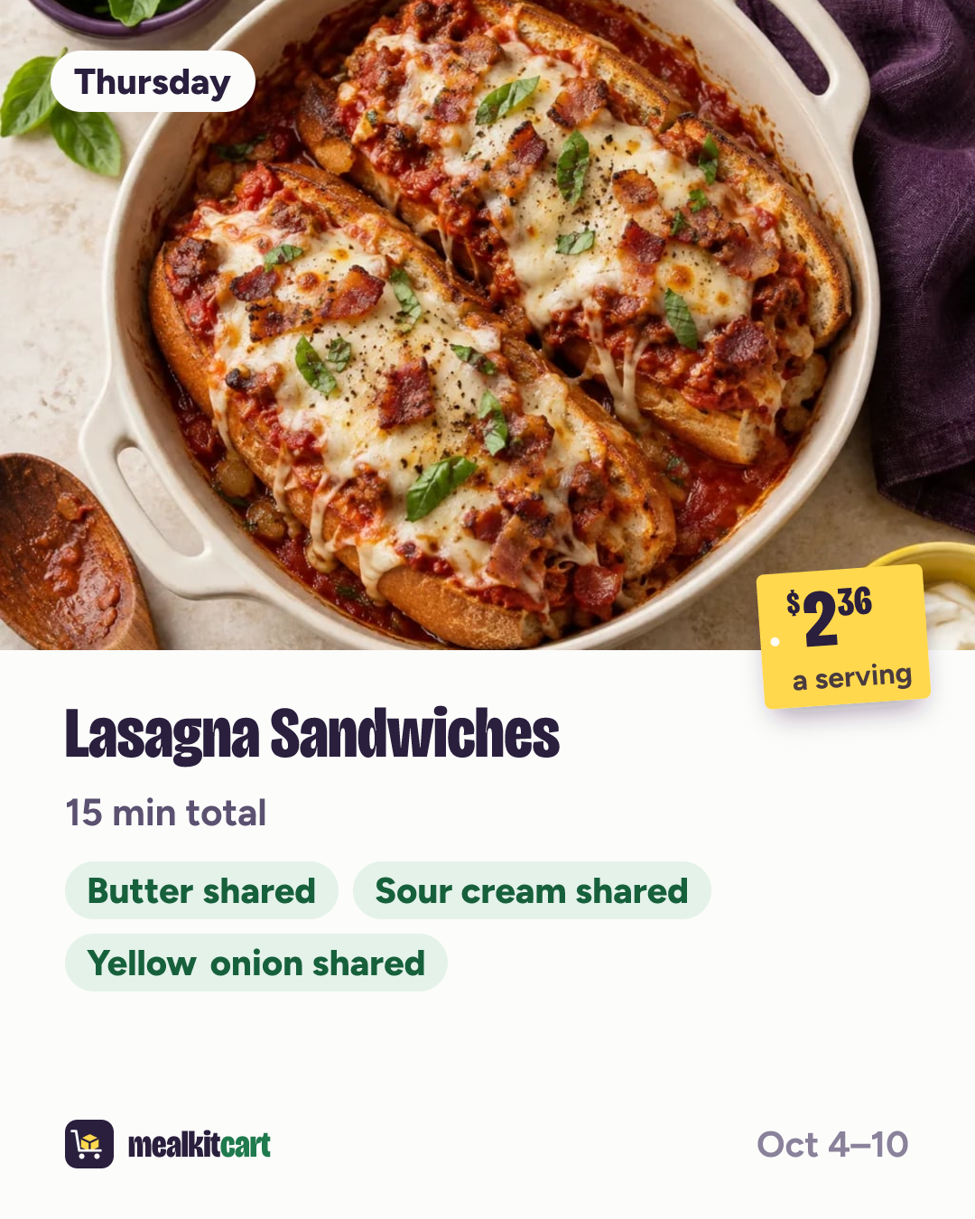Slide 6: Thursday: Lasagna Sandwiches