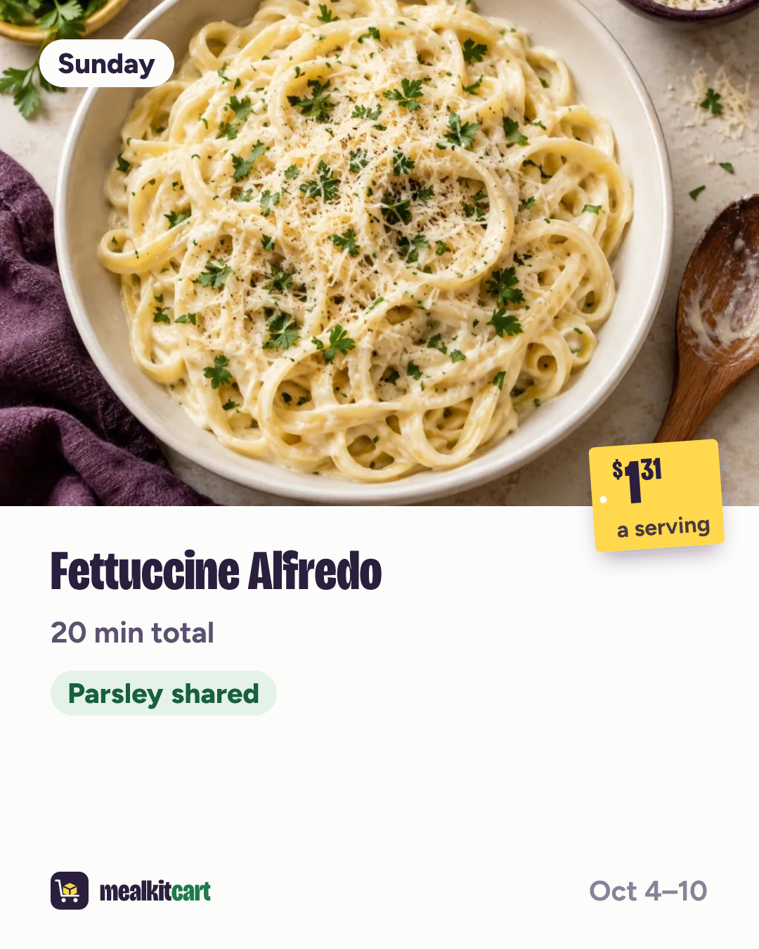 Slide 2: Sunday: Fettuccine Alfredo