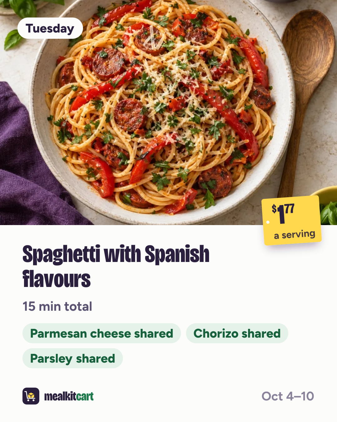 Slide 4: Tuesday: Spaghetti with Spanish flavours