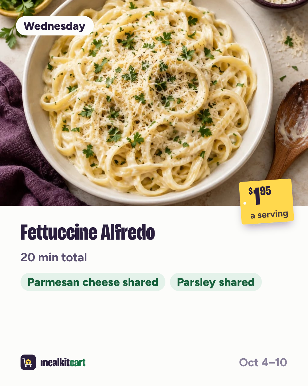 Slide 5: Wednesday: Fettuccine Alfredo