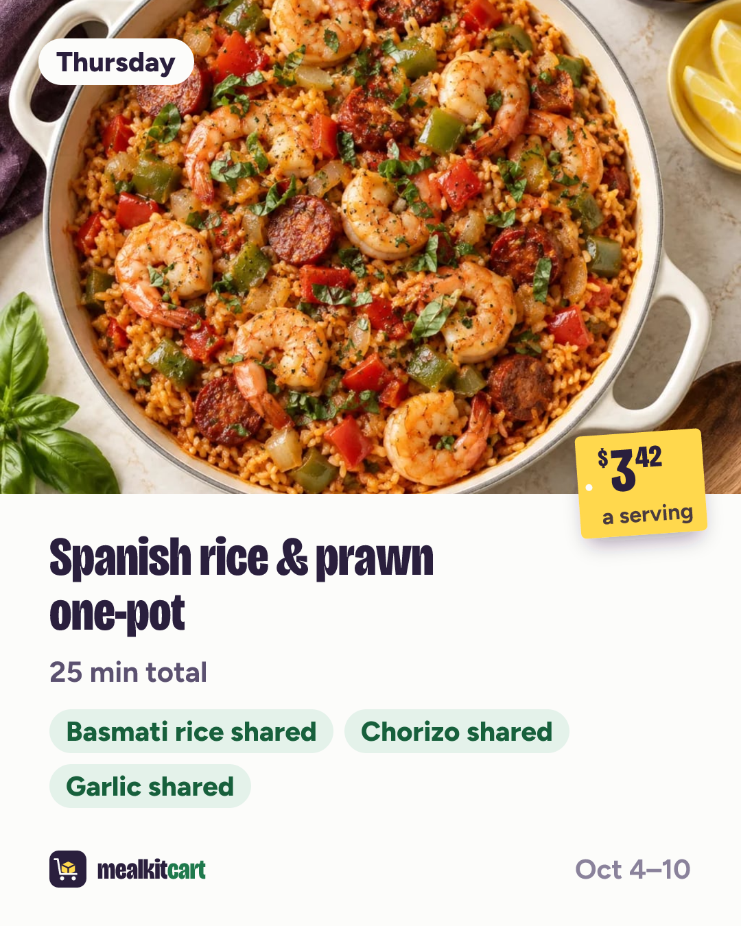 Slide 6: Thursday: Spanish rice & prawn one-pot