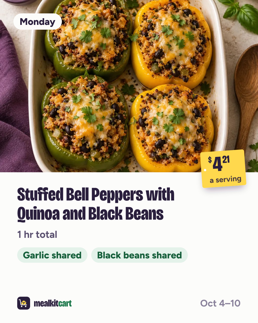 Slide 3: Monday: Stuffed Bell Peppers with Quinoa and Black Beans